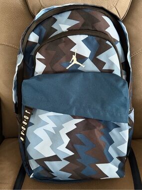 Jordan Chevron Pattern Blue and Brown Backpack